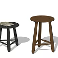Modern Black And Natural Wood Round Stools With Crossed Legs Design