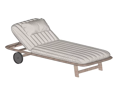 Comfortable Lounge Chair With Wooden Frame Padded Cushion And Wheels For Relaxation 3d model