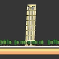 Miniature Leaning Tower Architectural Model With Green Trees On Square Base