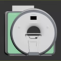 Modern Medical MRI Scanner Imaging Equipment With White Body Green Accent And Sliding Examination Table