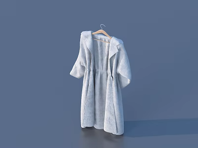 Light Gray Long Coat Hanging On Hanger Against Simple Background 3d model