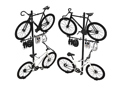 Bicycle Wall Mount Rack Storage System with Hanging Helmets and Accessories 3d model
