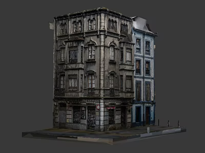 Cartoon Scene Vintage Aged Multi Story Old Town Building Street View Details 3d model