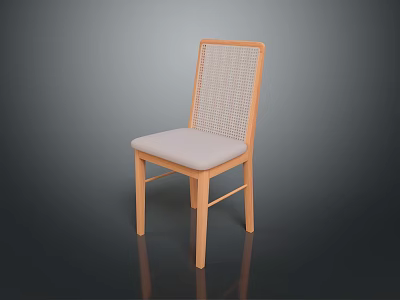 Wooden Single Chair With Woven Backrest And Padded Seat Modern Design 3d model