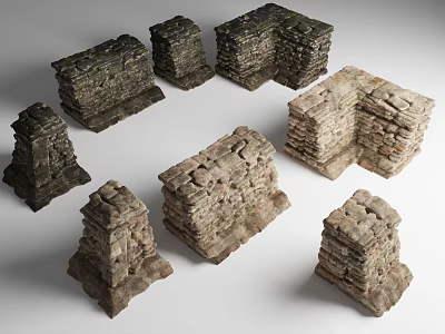 Various Textured Stone Building Blocks In Different Styles For Architecture 3d model