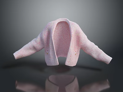 Pink Open Front Knitted Cardigan With Soft Texture And Casual Design 3d model