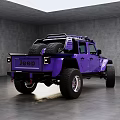 Purple Off Road Car With Large Tires And Roof Lights In Studio Setting
