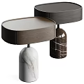 Two Modern Bedside Tables With Wooden Cabinets And Textured Marble Bases