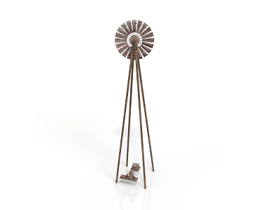Retro style windmill windmill metal bracket tripod structure round blade base device outdoor items realistic cartoon 3d model