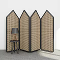 Modern Wicker Room Divider With Black Frame And Side Table Lamp 3d model