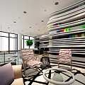 Modern Hotel Lobby Interior With Large Windows Marble Floor Curved Staircase And Front Desk