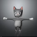 Gray Cat With Pink Ears White Face And Outstretched Arms