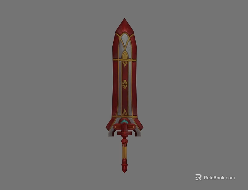 Ornate Red Gold Decorated Sword Hilt Blade Design For Game Movie Characters 3d model 