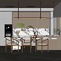 Modern Restaurant Kitchen With Open Design Marble Countertop And Dining Chairs 3d model