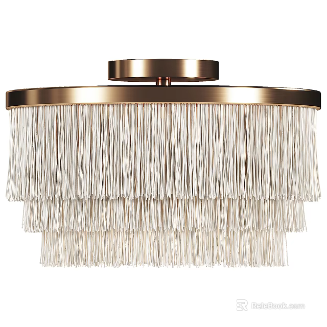 Modern Elegant Layered Fringe Chandelier With Metallic Frame And White Tassel Layers 3d model 