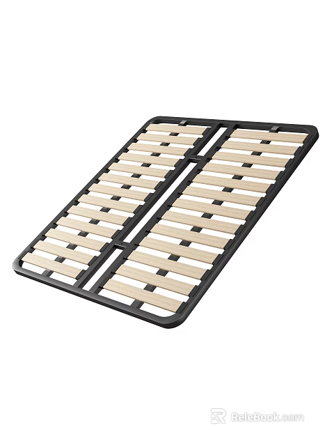 Sturdy Bed Frame Support Component Featuring Black Metal Frame And Light Wooden Slats 3d model