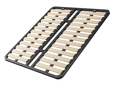Sturdy Bed Frame Support Component Featuring Black Metal Frame And Light Wooden Slats 3d model