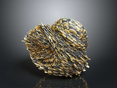 Decorative Household Ornament With Golden Black Textured Surface And Spiky Structure Design 3d model