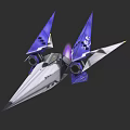 Futuristic Fighter Jet With Blue Wings Featuring Patterns And Purple Engine Exhaust
