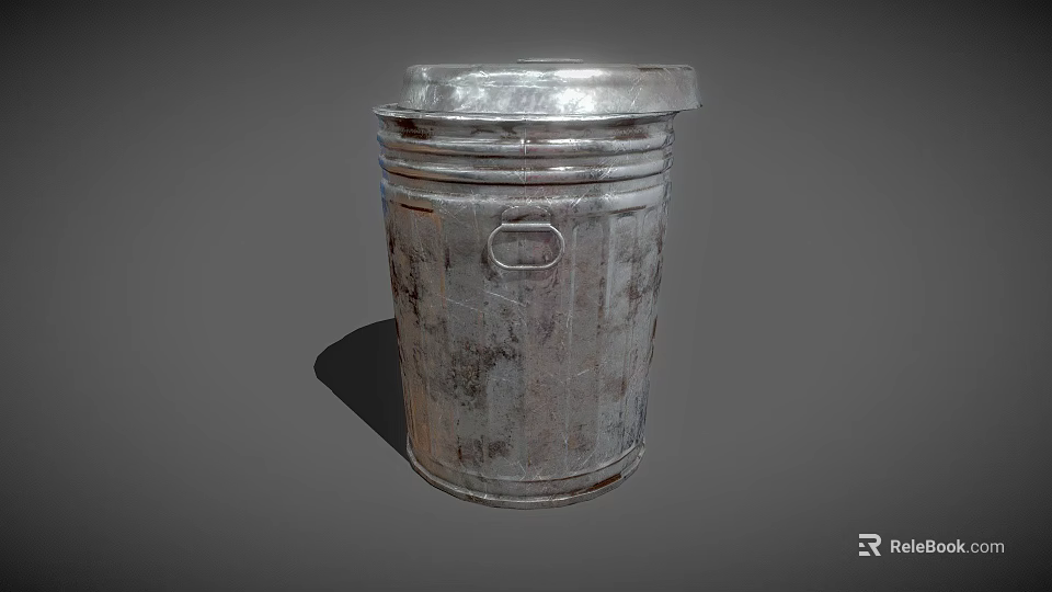 Vintage Metal Trash Can With Lid And Rustic Texture Design 3d model 