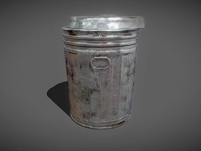 Vintage Metal Trash Can With Lid And Rustic Texture Design 3d model