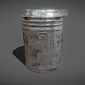 Vintage Metal Trash Can With Lid And Rustic Texture Design 3d model