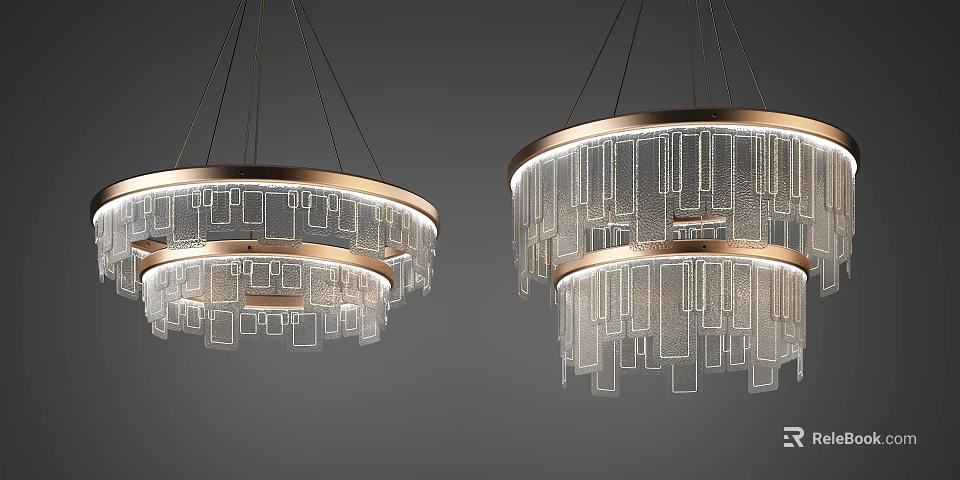 Modern Contemporary Chandeliers With Double Layer Circular Metal Frame And Transparent Crystal Strips 3d model 