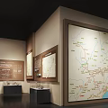 Museum Exhibition Hall Interior Featuring Glass Display Cases And Wall Exhibits