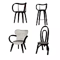 Modern Stylish Leisure Chairs With Curved Backrests Upholstered Seats And Wooden Frames