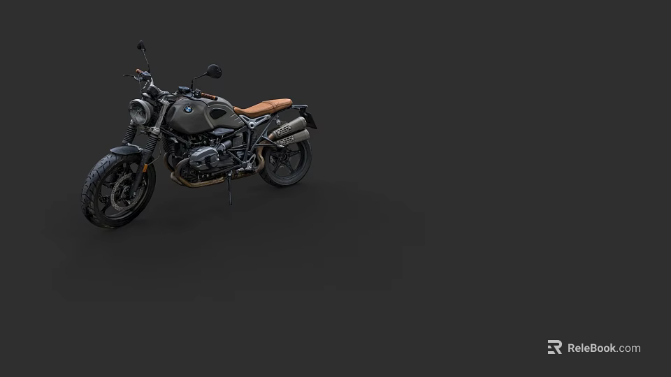 Classic Black Motorcycle With Brown Leather Seat Round Headlight And Spoked Wheels 3d model 