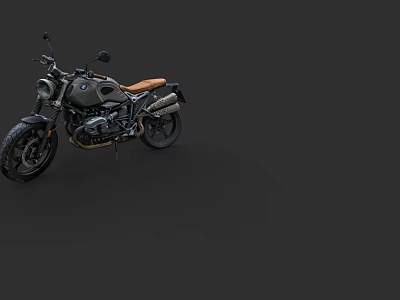 Classic Black Motorcycle With Brown Leather Seat Round Headlight And Spoked Wheels 3d model