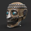 Industrial Equipment Skull Shaped Model With Metal Decor And Blue Glass Eyes