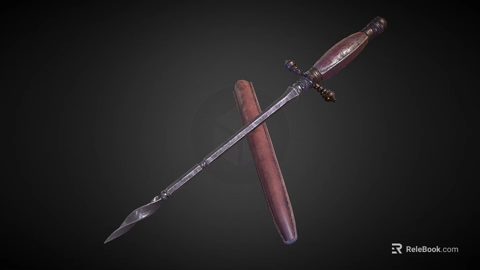 Decorative Wooden Weapon Sword With Metal Blade And Classic Scabbard Handle 3d model 