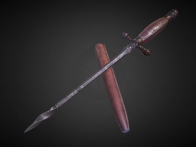 Decorative Wooden Weapon Sword With Metal Blade And Classic Scabbard Handle 3d model