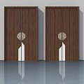 Two Brown Wooden Swing Doors With Round Knobs White Decorative Strips Modern Interior 3d model