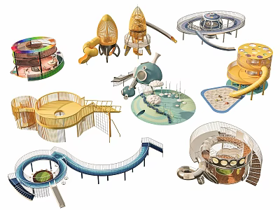 Colorful Children's Playground Park Landscape With Slides Climbing Frames And Spinning Structures 3d model