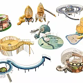 Colorful Children's Playground Park Landscape With Slides Climbing Frames And Spinning Structures