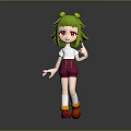 3D Animated Game Character With Green Hair Red Eyes And Waving Gesture