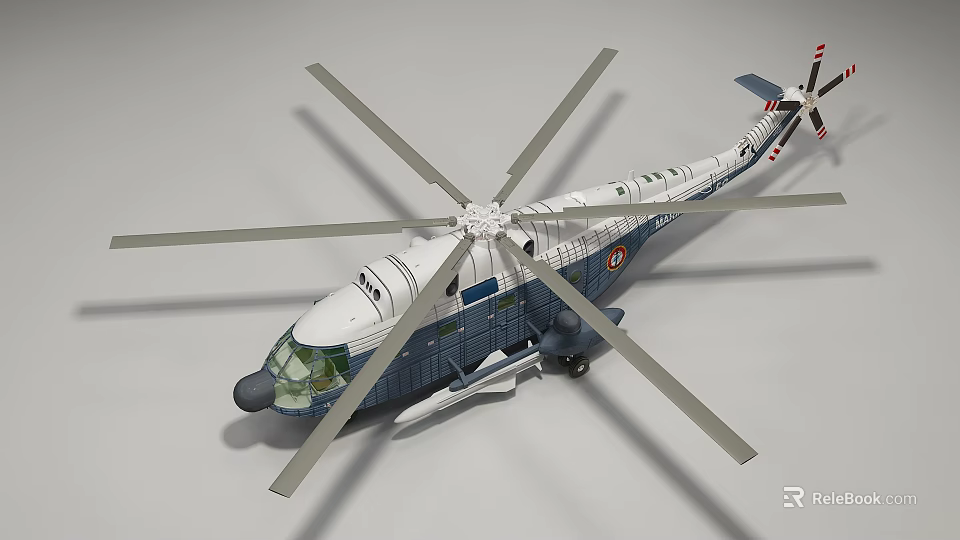 Helicopter Model Blue And White With Detailed Body And Rotating Rotors Building Block Construction 3d model 