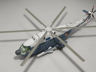 Helicopter Model Blue And White With Detailed Body And Rotating Rotors Building Block Construction 3d model