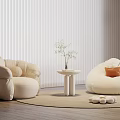 Modern Living Room With Beige Sofa Bean Bag Chair Round Table Plant Floor Lamp Rug