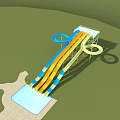 Water Slides Play Equipment Featuring Multiple Blue And Yellow Slides Support Structure And Pool 3d model