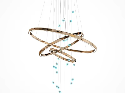 Modern Chandelier With Intertwined Metal Rings And Blue Glass Beads Hanging 3d model
