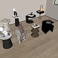 Modern Stylish Side Tables Featuring Unique Shapes Marble Tops And Decorative Items 3d model
