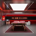 Modern Billiard Room Interior With Red Black Decor Billiard Table Sofa And Cue Rack 3d model
