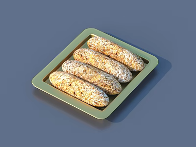Freshly Baked Sesame Coated Bread Sticks In Green Rectangular Tray 3d model