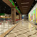 Modern Supermarket Interior With Spacious Aisles Shopping Carts Shelves And Colorful Fruit Posters On Walls
