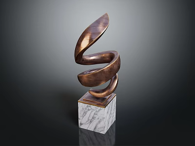 Modern Copper Spiral Sculpture With Marble Base For Home Decor Accent 3d model