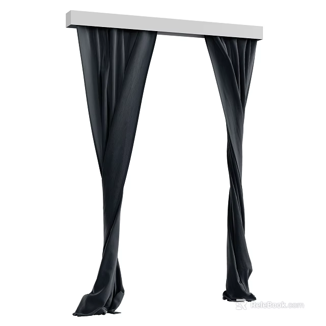Elegant Black Modern Curtains With Pleated Design And Flowing Drapery 3d model 