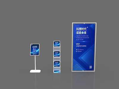 Modern Standing Display Shelves With Blue Panel For Advertising Exhibition 3d model